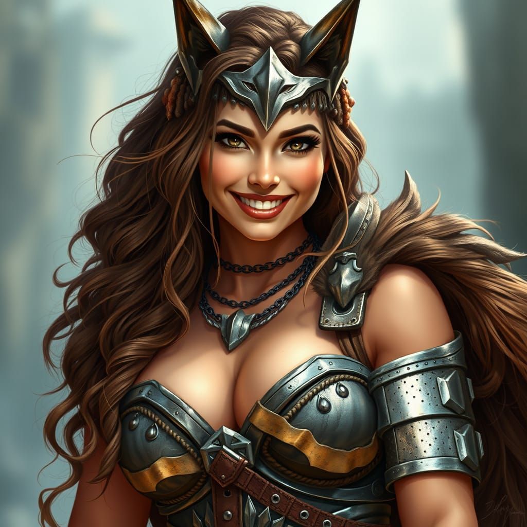 Stunning Valkyrie in Metal Wolf Armor