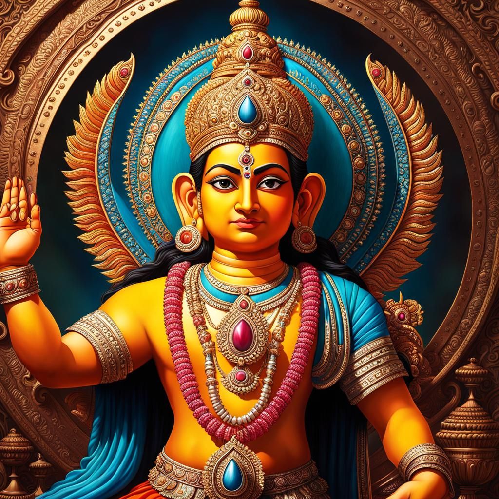 Hyperrealistic Portrait of Hindu Deity with Colorful Backgro...