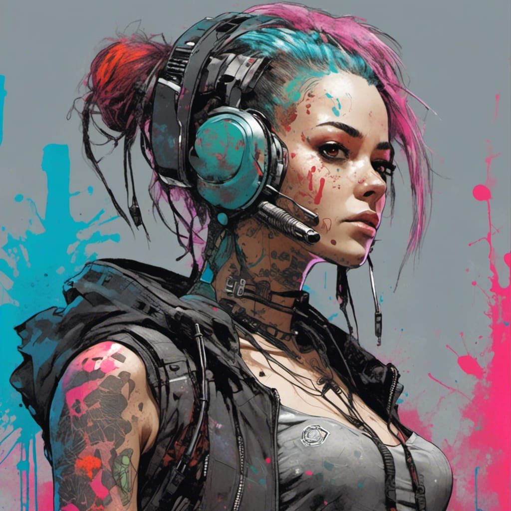 Cyberpunk Character in Splatter Graffiti Style