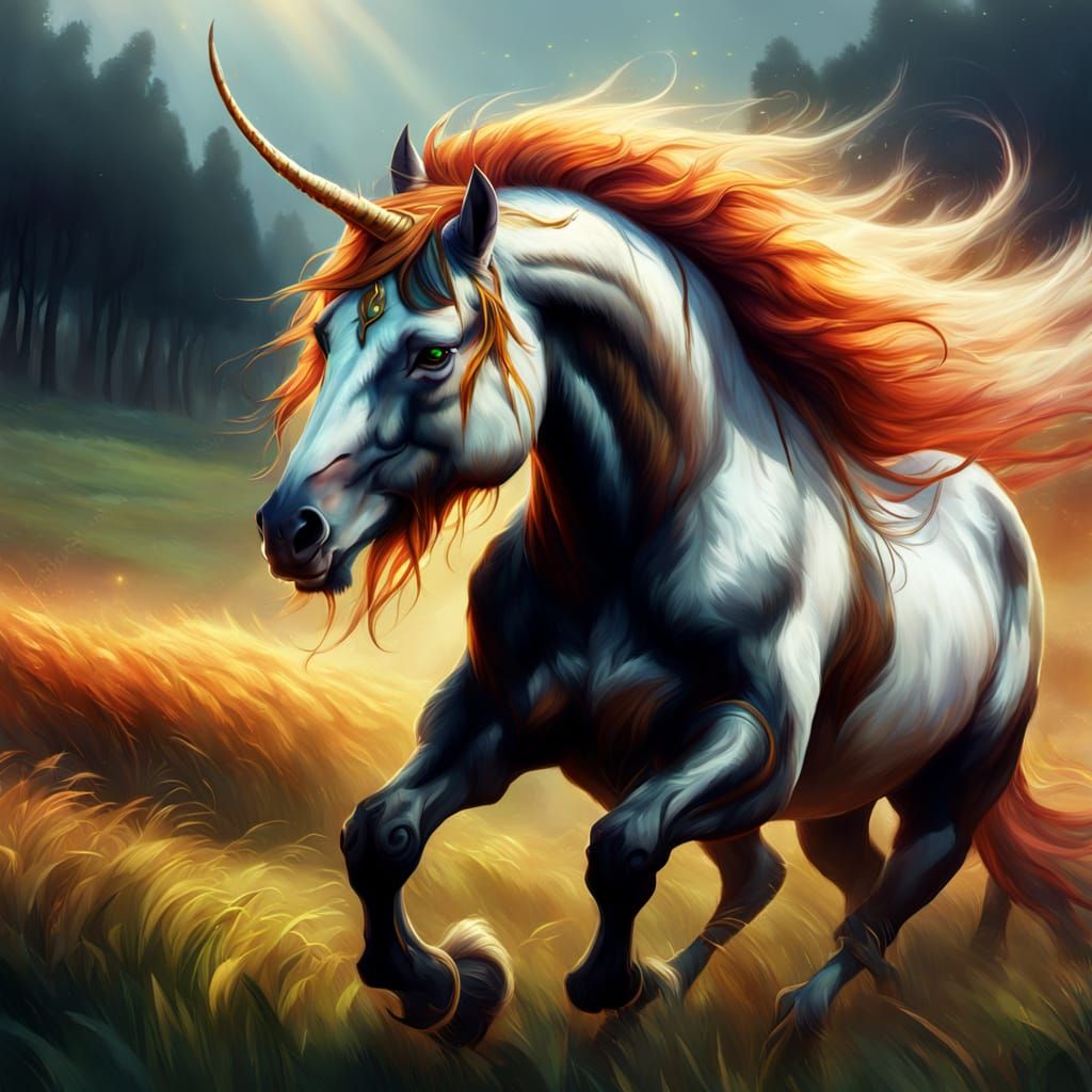 Longhorse Galloping in Misty Golden Light