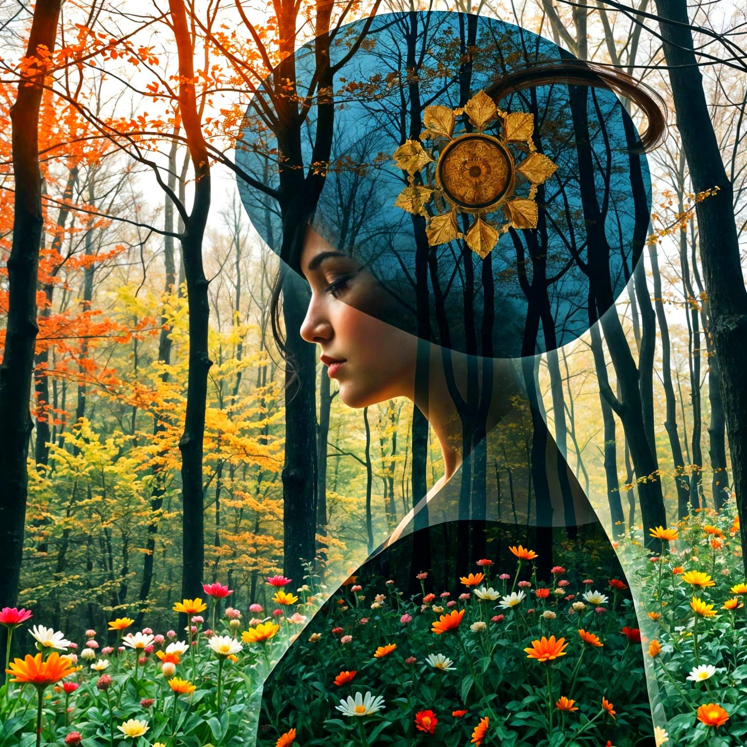 Art Nouveau Woman Portrait with Forest