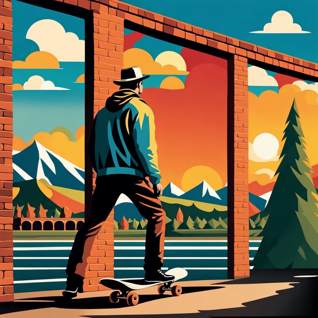 Vintage Watercolor Mural of Peace Sign in Small Town