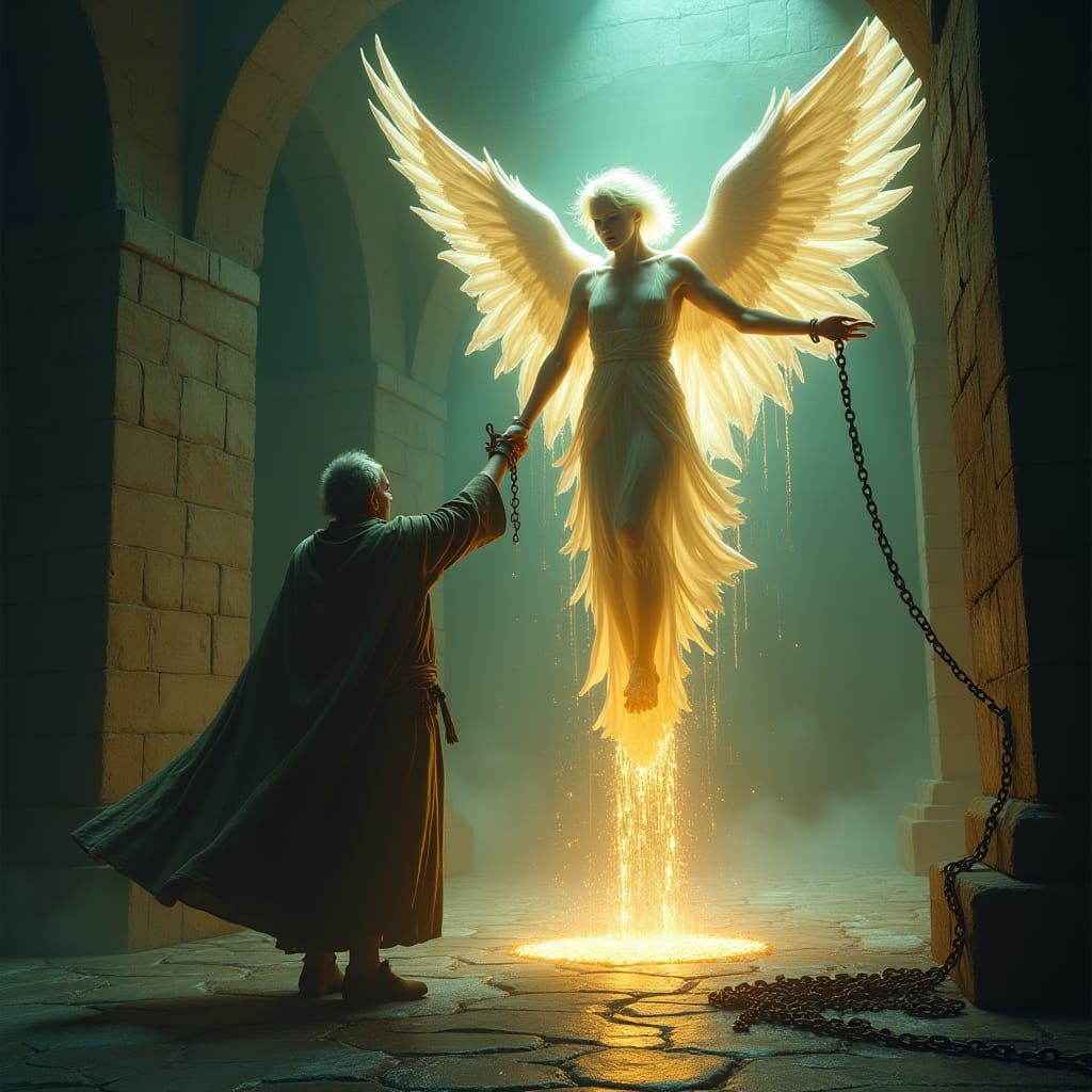 Angel in Prison Cell, Dark Fantasy Art