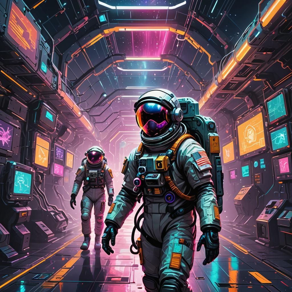 Spacemonkey Astronaut in Neon Cyberpunk Cityscape