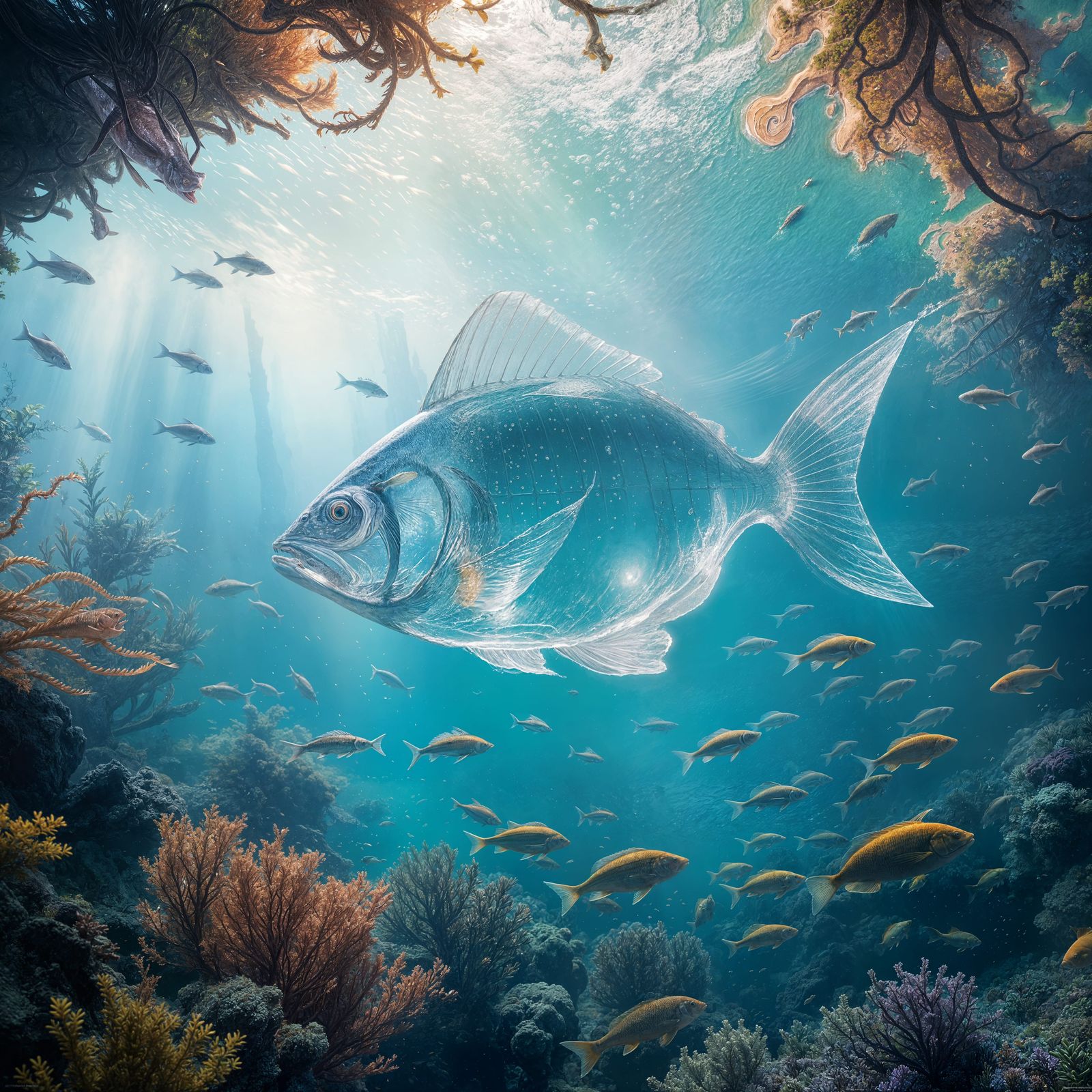 Aquatic Fish Formed from Transparent Ocean Water