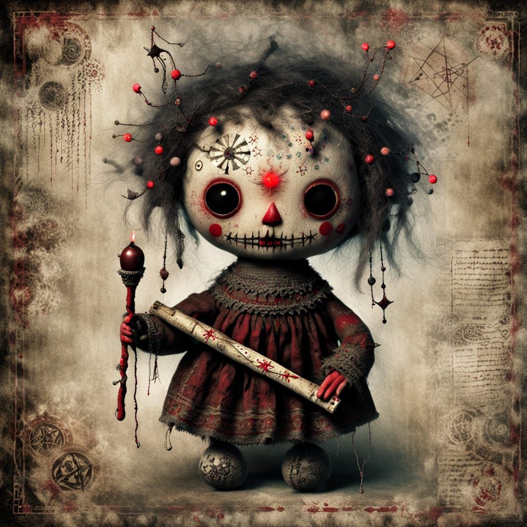 Creepy Ancient Textile Doll with Glowing Eyes