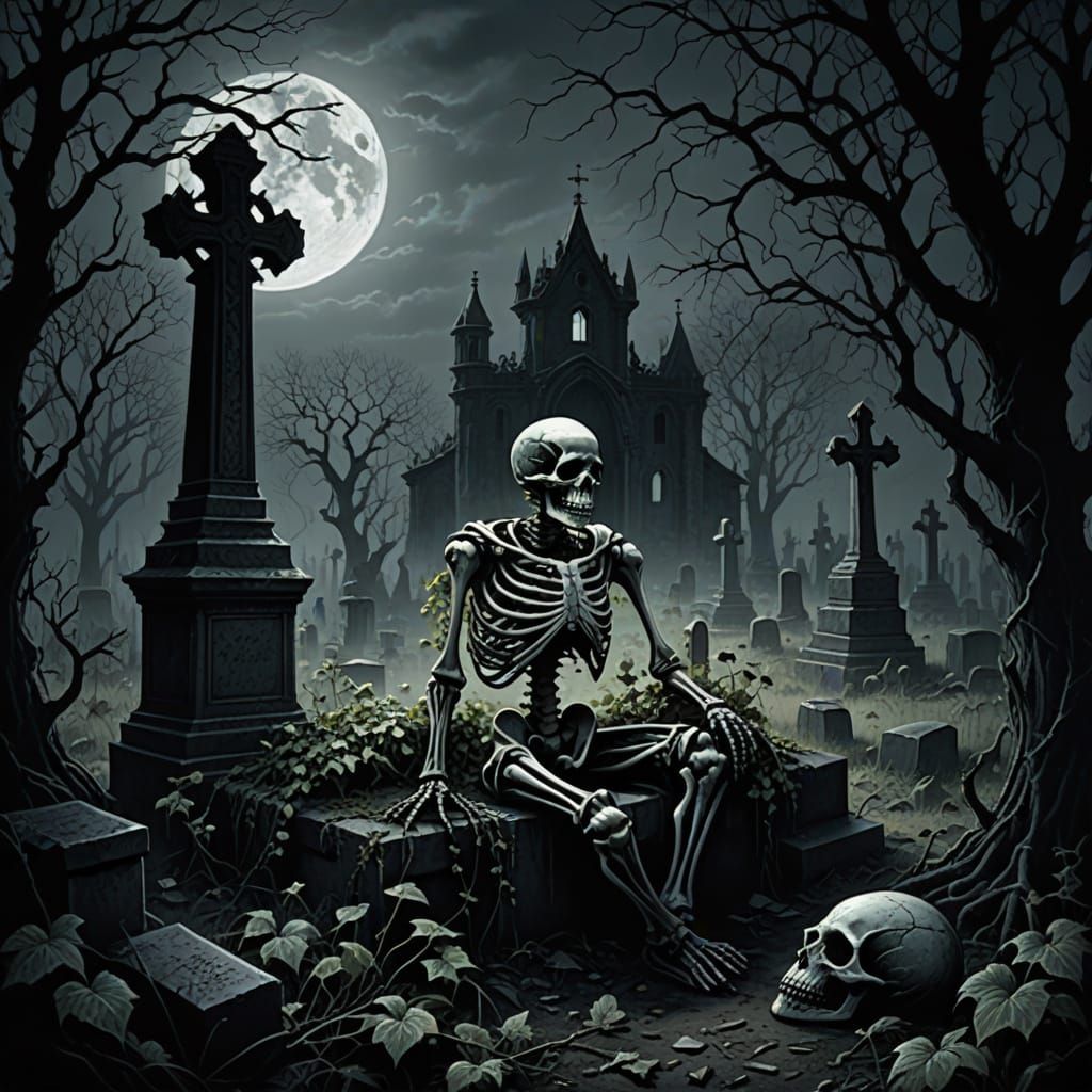 Skeleton Rider on Spectral Pig in Misty Graveyard