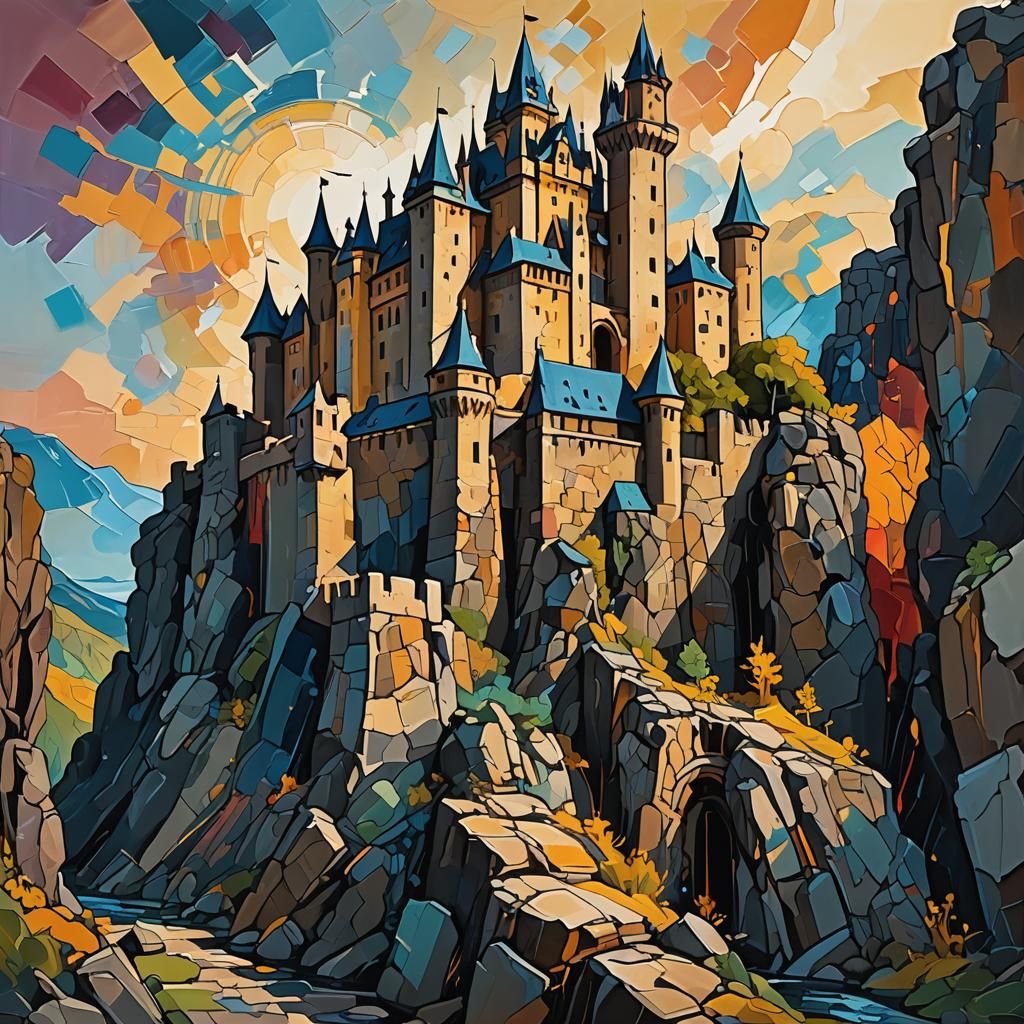 Mystical Castle: Abstract Expressionism in Bold Colors