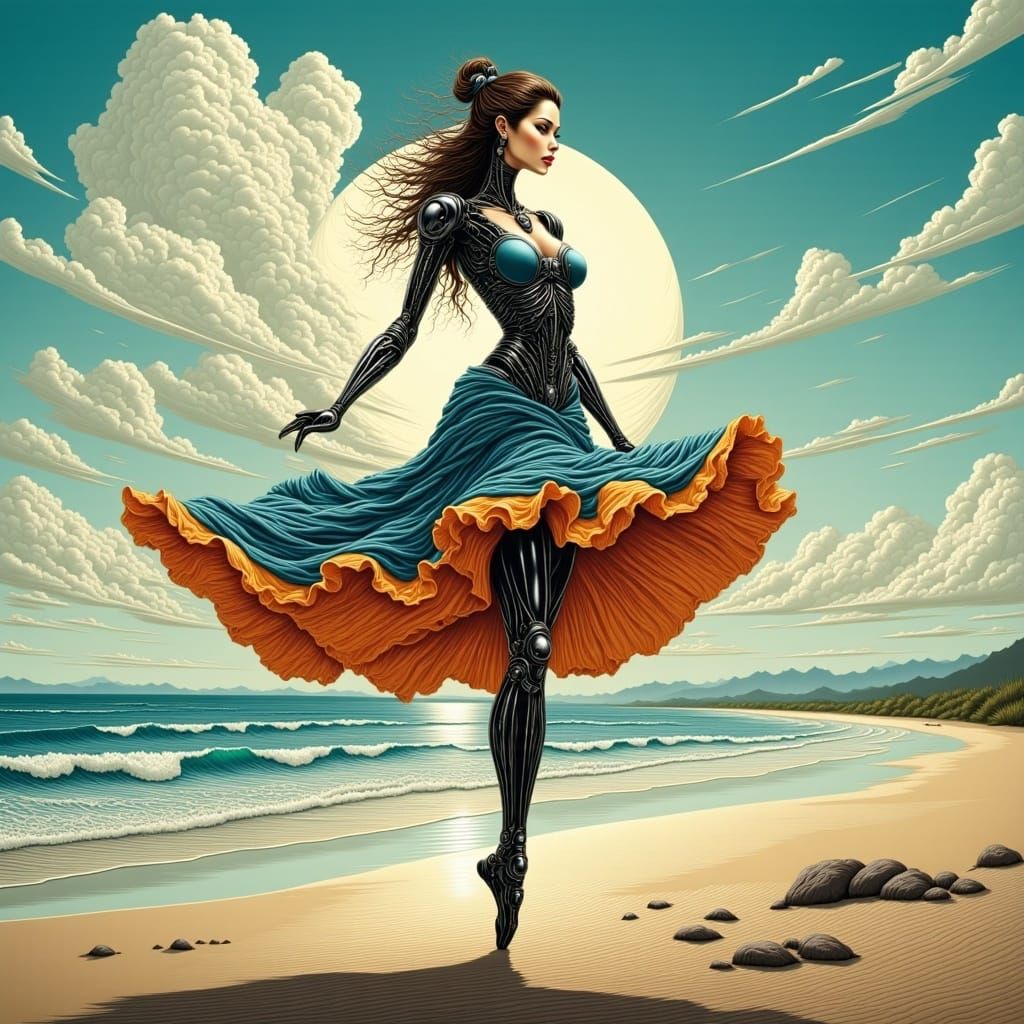 Cyborg Ballerina Dancing on Beach: A Masterpiece