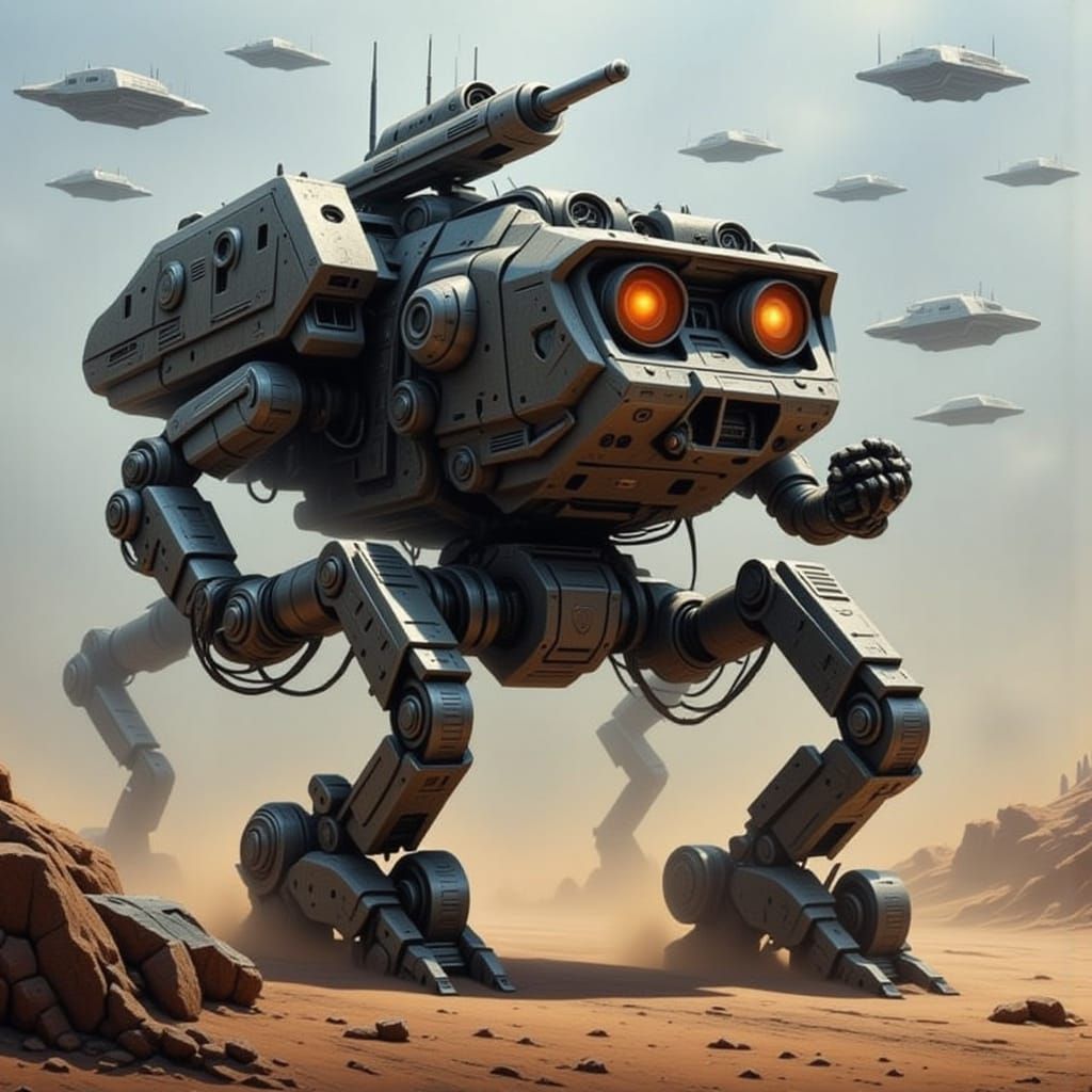 Cyberpunk Juggernaut War Vehicle in Futuristic Metallic Armo...