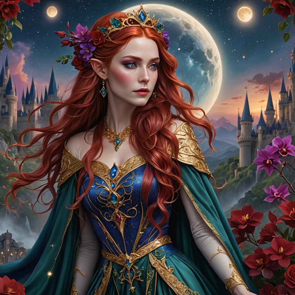 Elven Woman with Red Hair and Roses