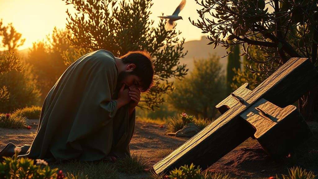 Young Jewish Carpenter in Ancient Gethsemane Garden