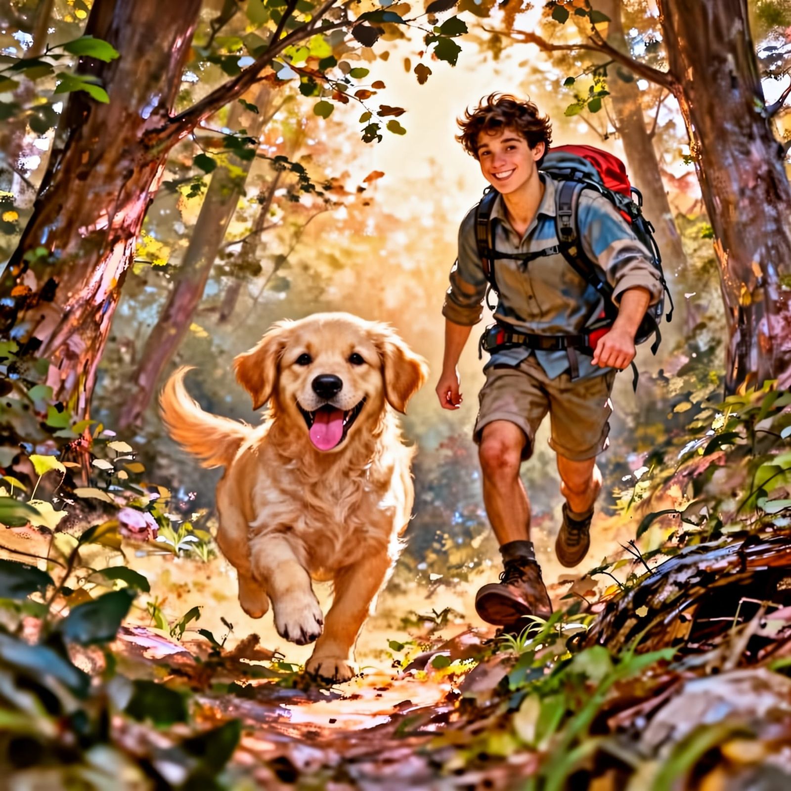 Joyful Puppy and Companion at Stream Edge