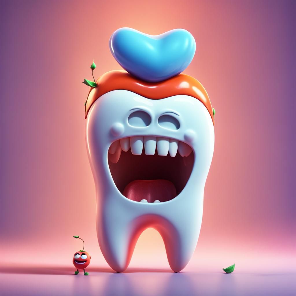Sad Tooth Needs Root Canal: Pixar-Style 3D Art