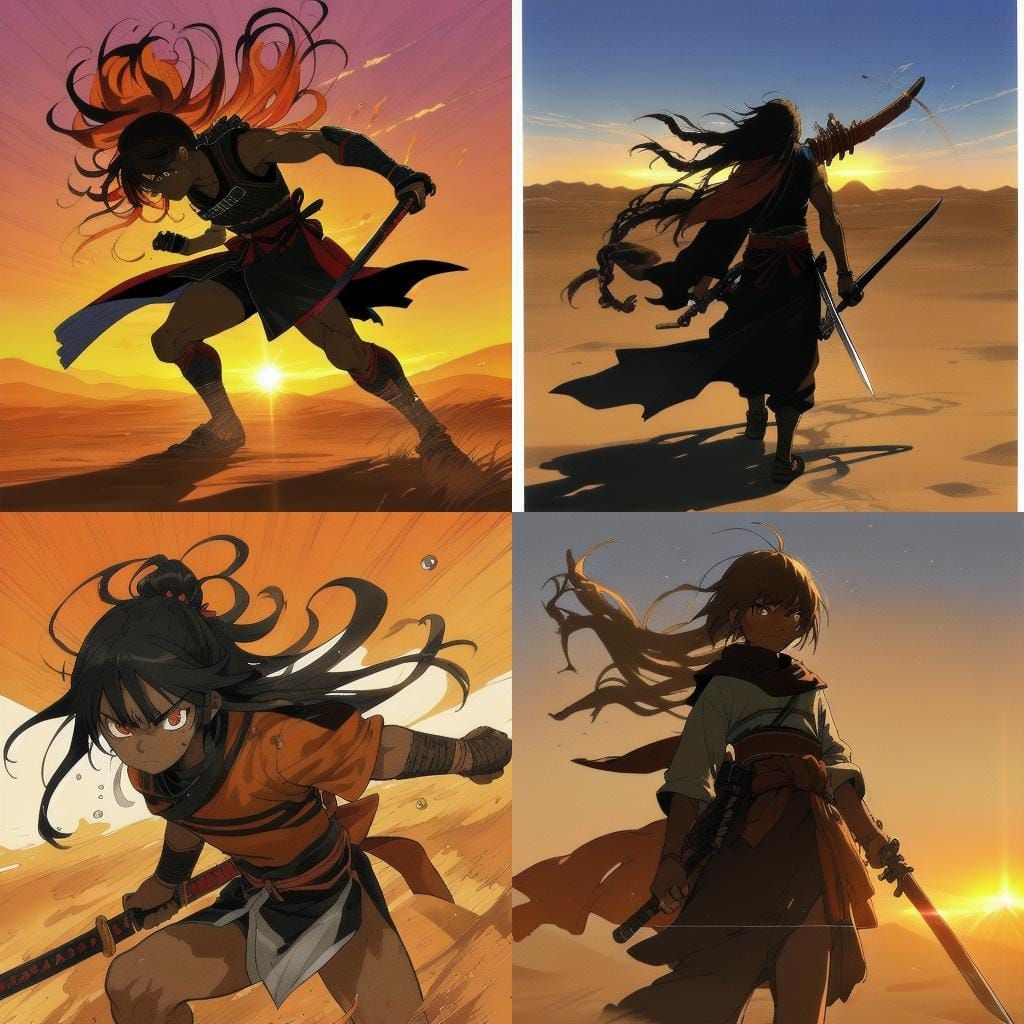 Black Samurai in Blistering Desert, Anime Style