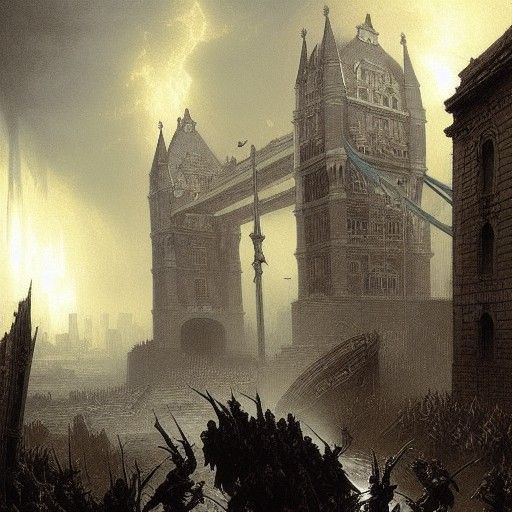 London Bridge Battle: Soldiers vs. Aliens in Horror Style