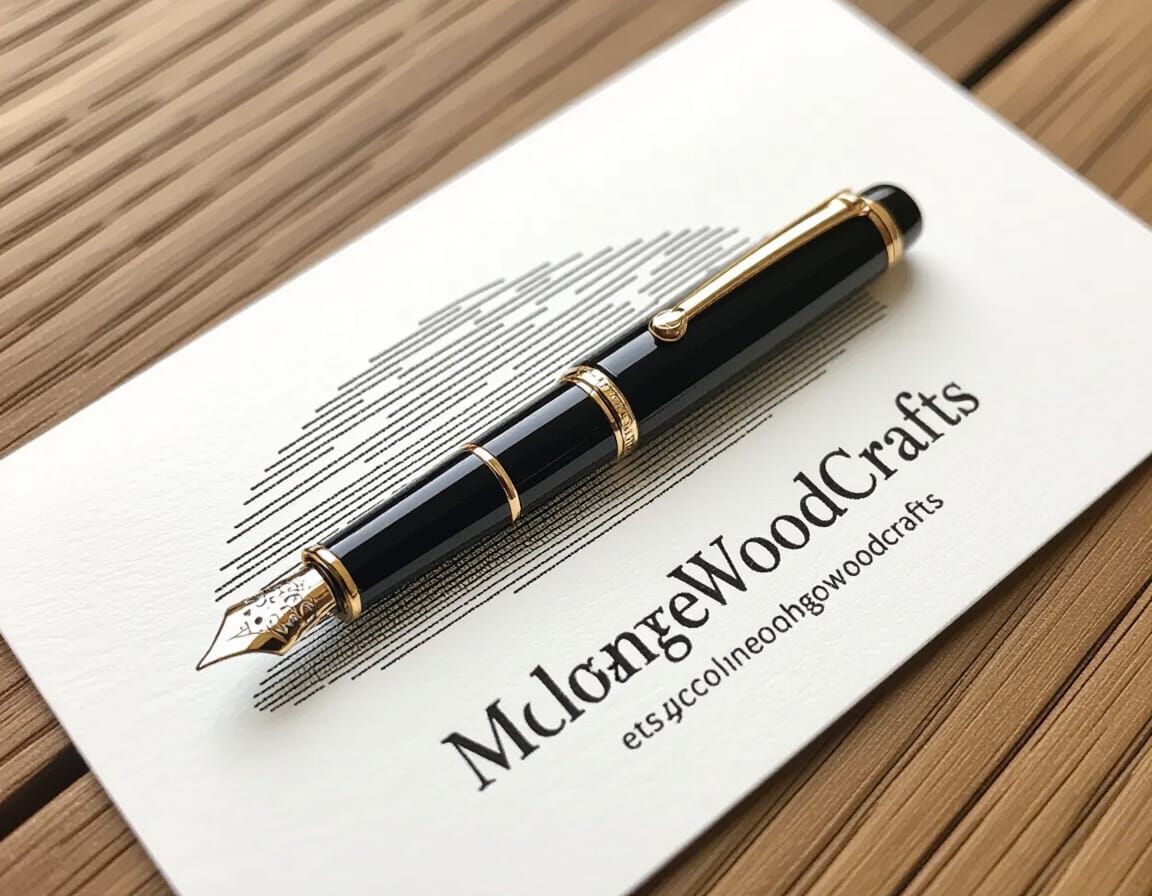 Minimalist Fountain Pen Illustration with Wood Grain Texture...