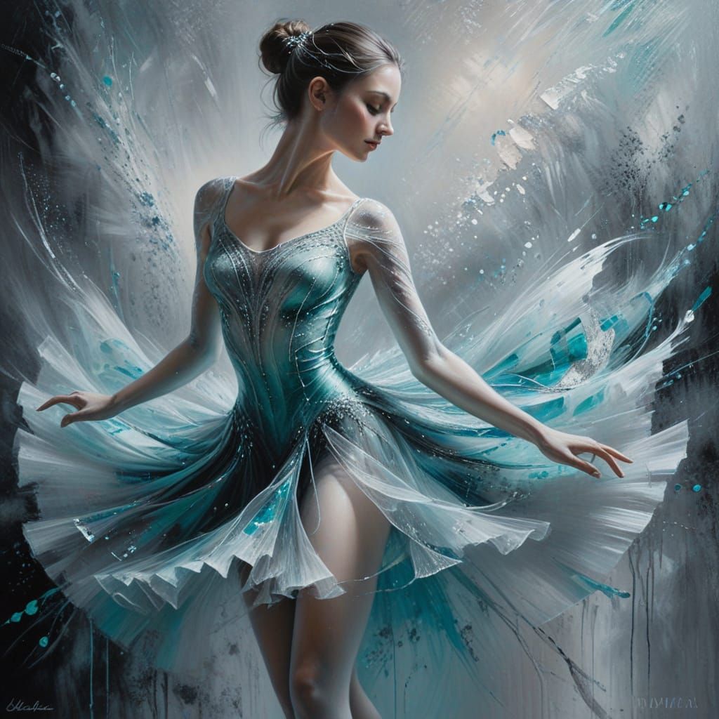 Ballerina in Acrylics Bathed in Light and Shadow