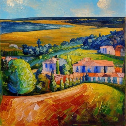 French Riviera Landscape in Expressionist Oil Painting