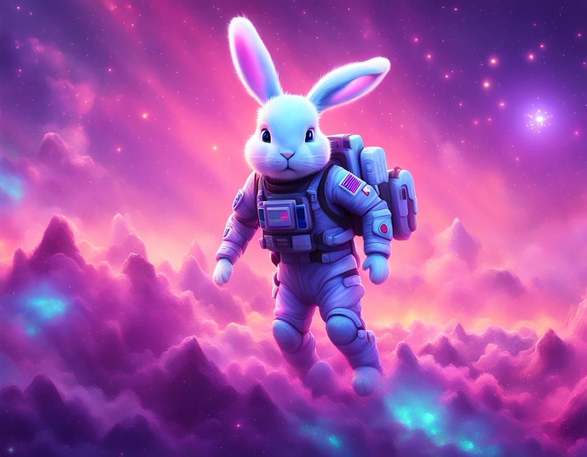 Pastel Space Bunny in Zero Gravity: Dreamy Concept Art