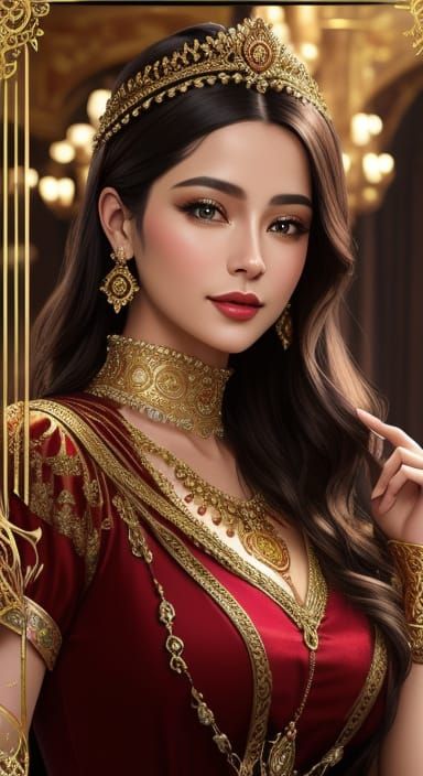 Queen of Hearts as Art Nouveau Fashion Model