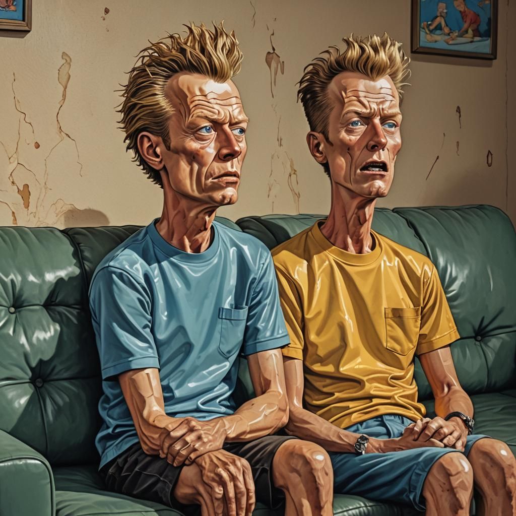 Hyperrealistic Beavis and Butthead Watching TV