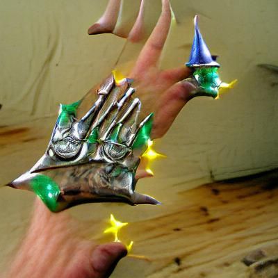 Enchanted Metal Hand Holding Elf Wizard