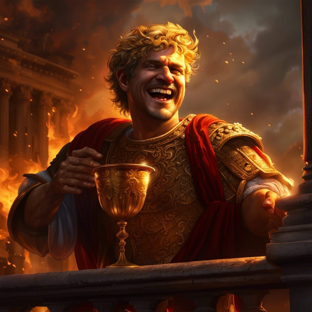 Nero Laughs as Rome Burns: Dark Fantasy Art