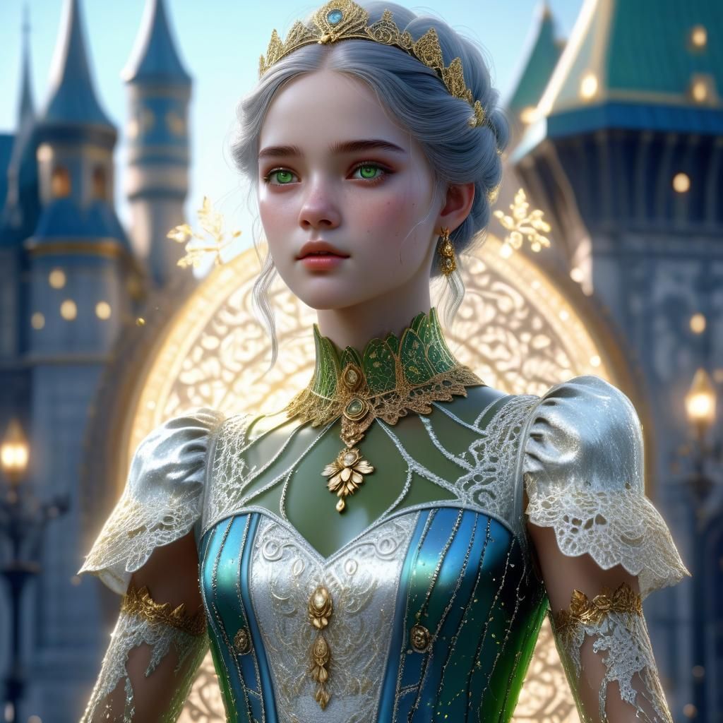 Black French Princess in Gold Lace: 8K Digital Art