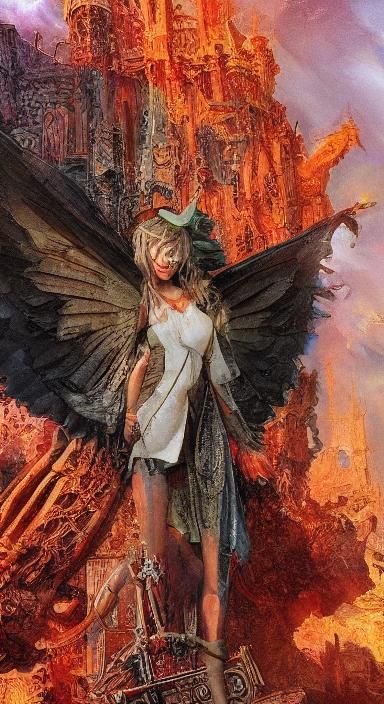 Cthulhu Fairy in Ruined Church, Giger and Afremov Style