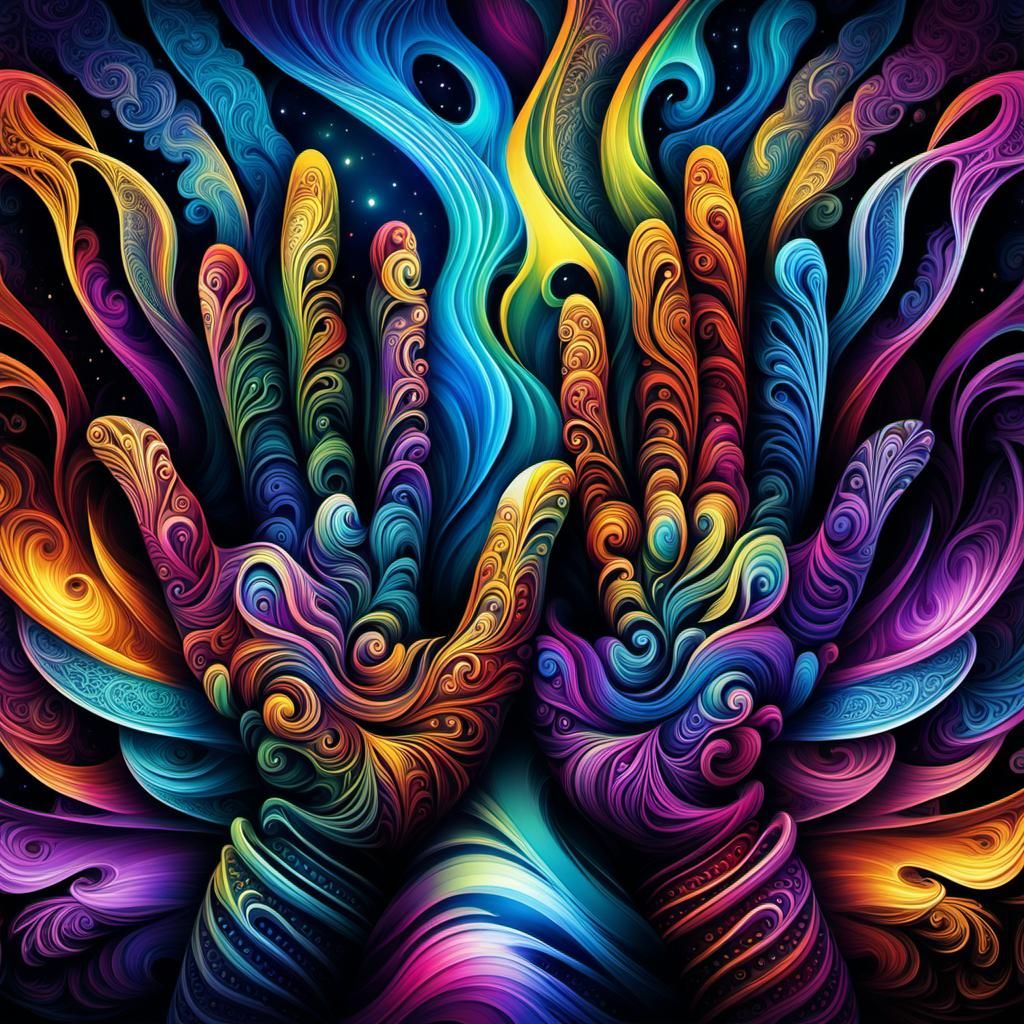 Praying Hands in Abstract Mixed Media Style