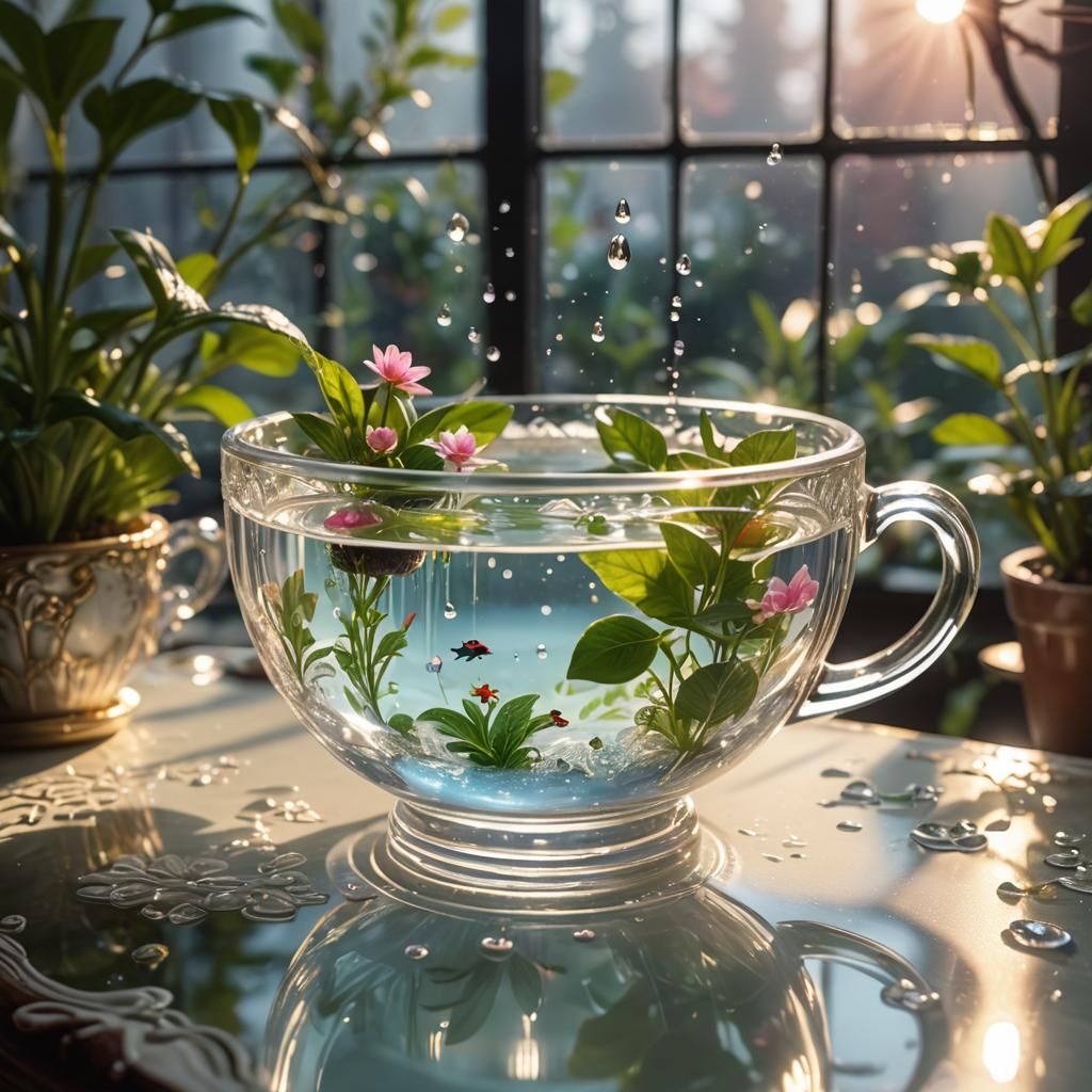 Miniature Fantasy World Inside Glass Teacup