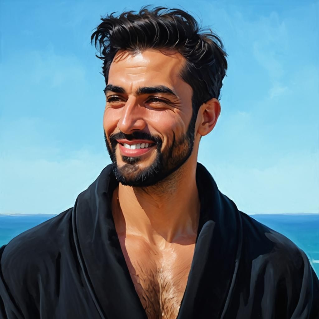 Cheerful Man in Velvet Robe: Impasto Oil Portrait