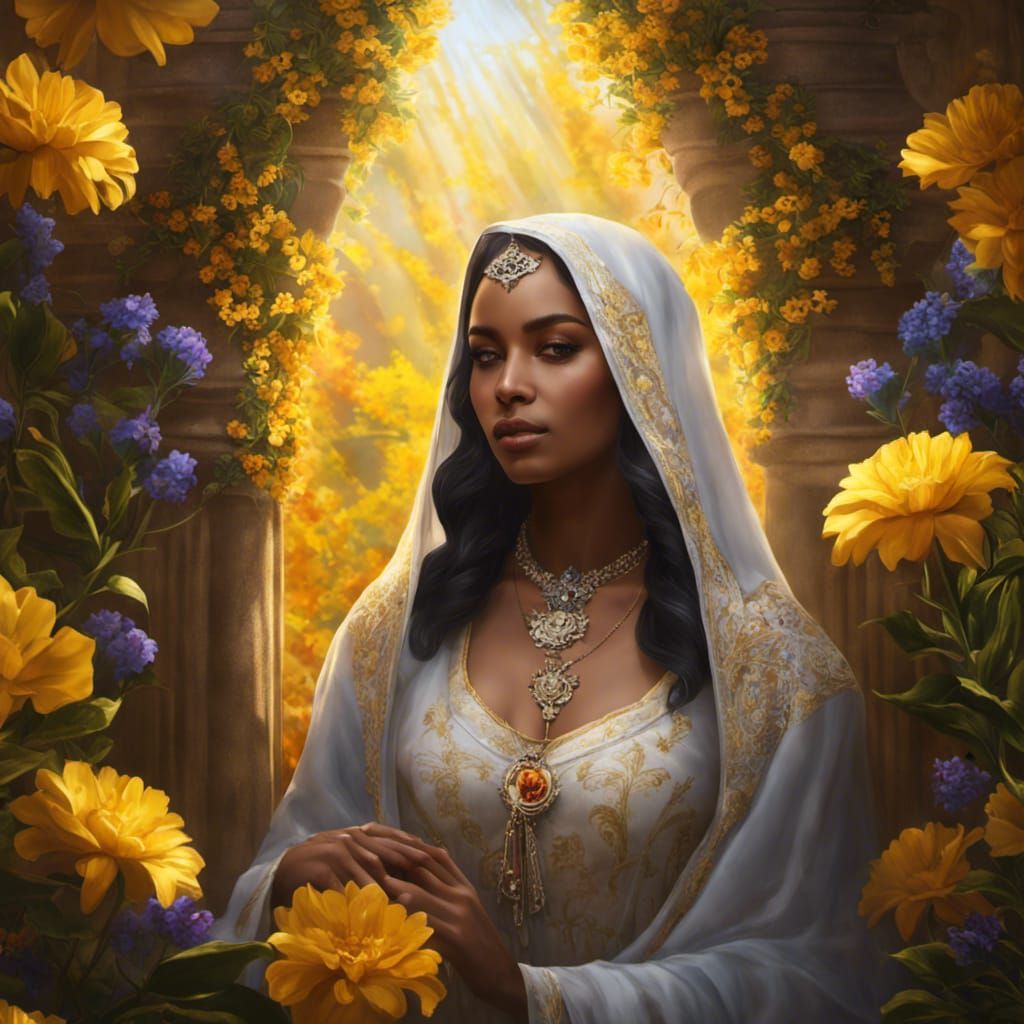 Gothic Skeleton in Yellow Robe With Flowers