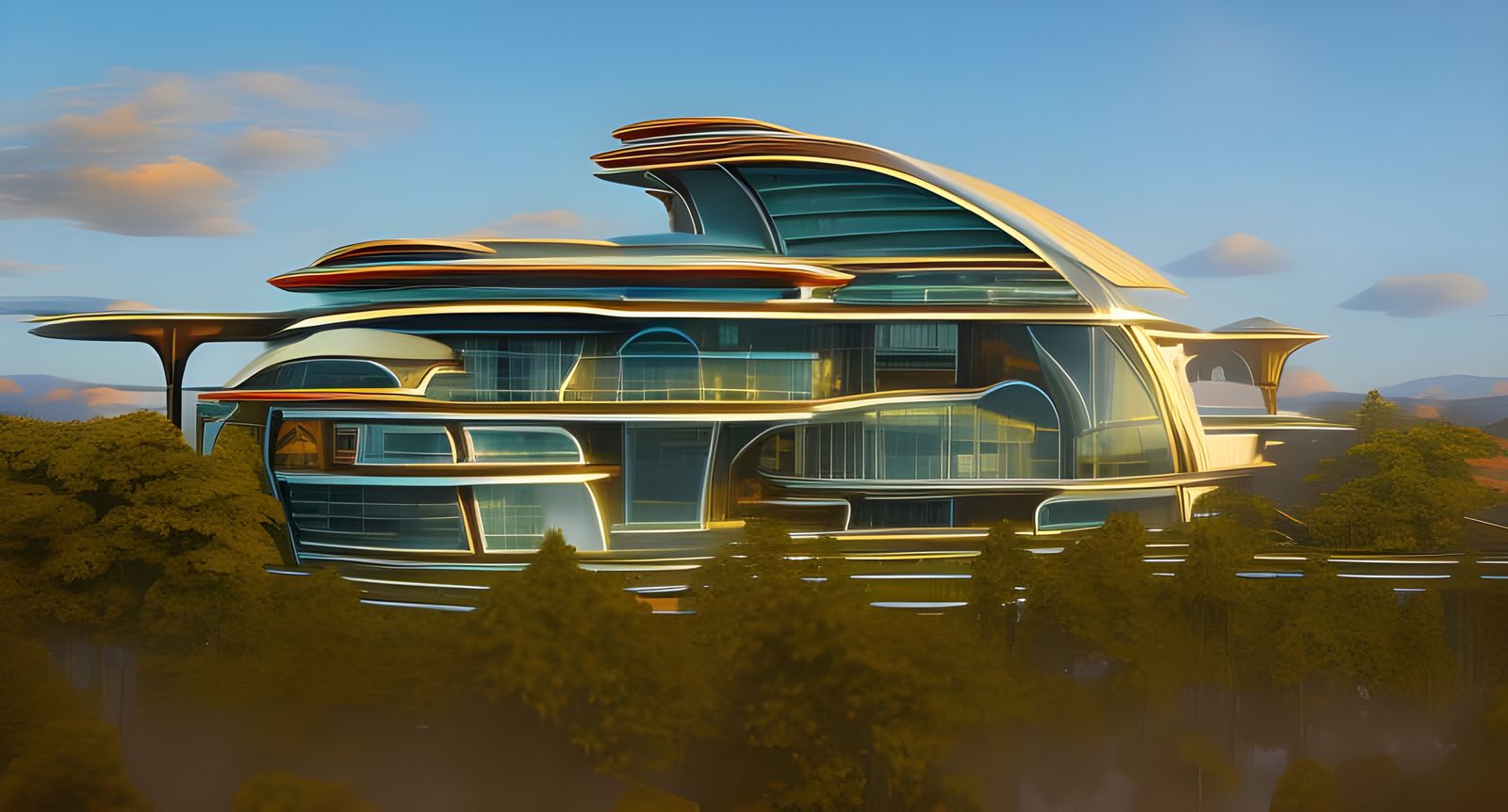 Buck Rogers Art Deco Mansion in Retro Futurism Style