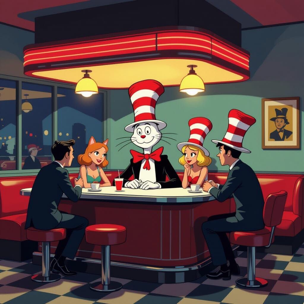 Nighthawks Parody in Cat in the Hat Style