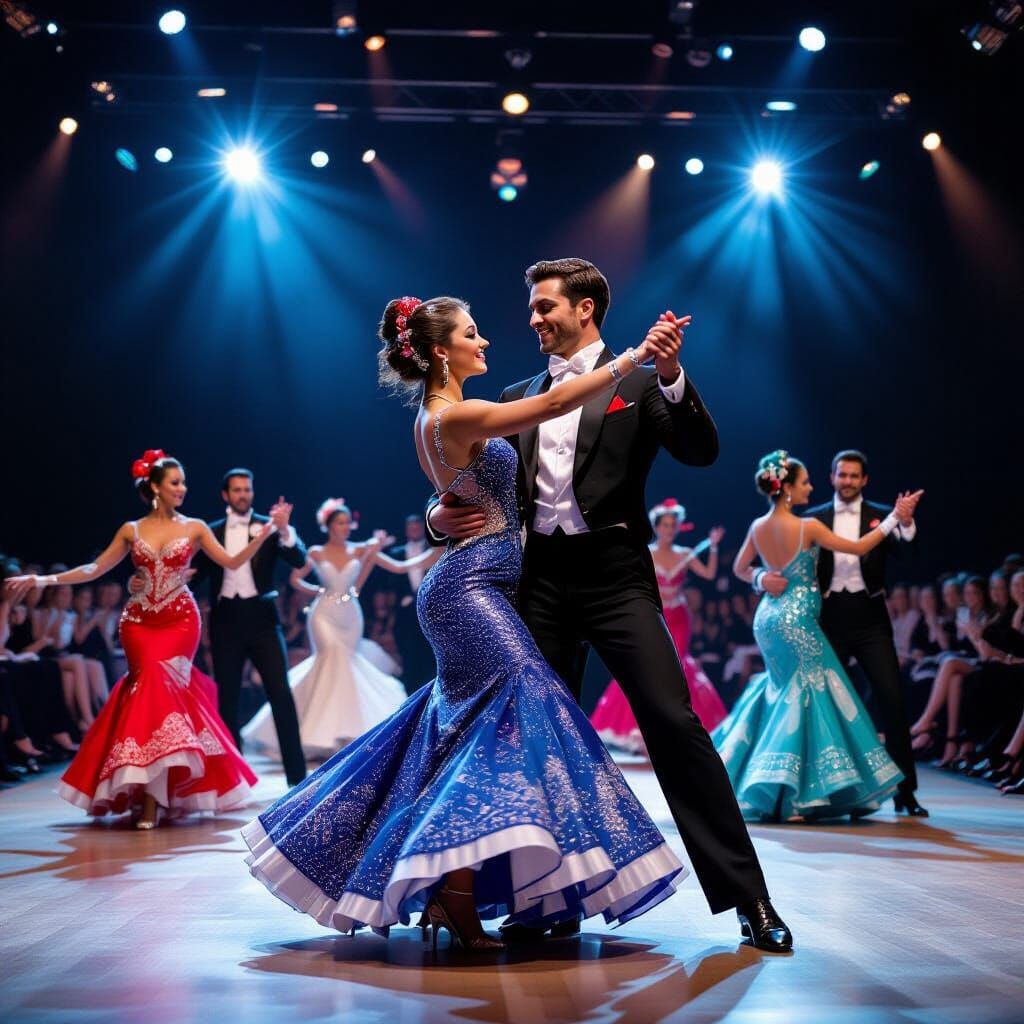 Spanish Tango Dance in Colorful Bead Mosaic