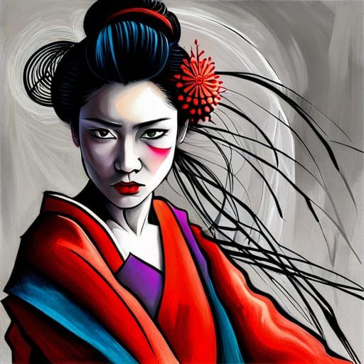 Geisha Expressing Desire Through Abstract Art