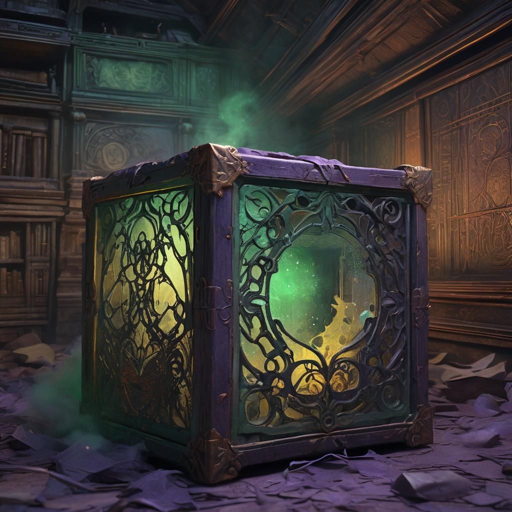 Mysterious Box Emitting Green Mist in Art Nouveau Style