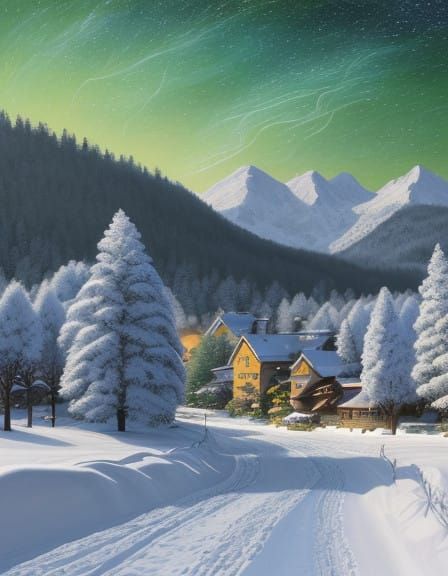 Whimsical Winter Wonderland in Vibrant, Expressive Style