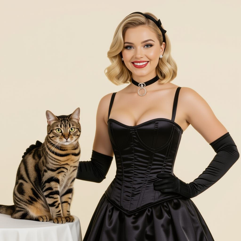 Sabrina Spellman in Halloween Corset With Tabby Cat