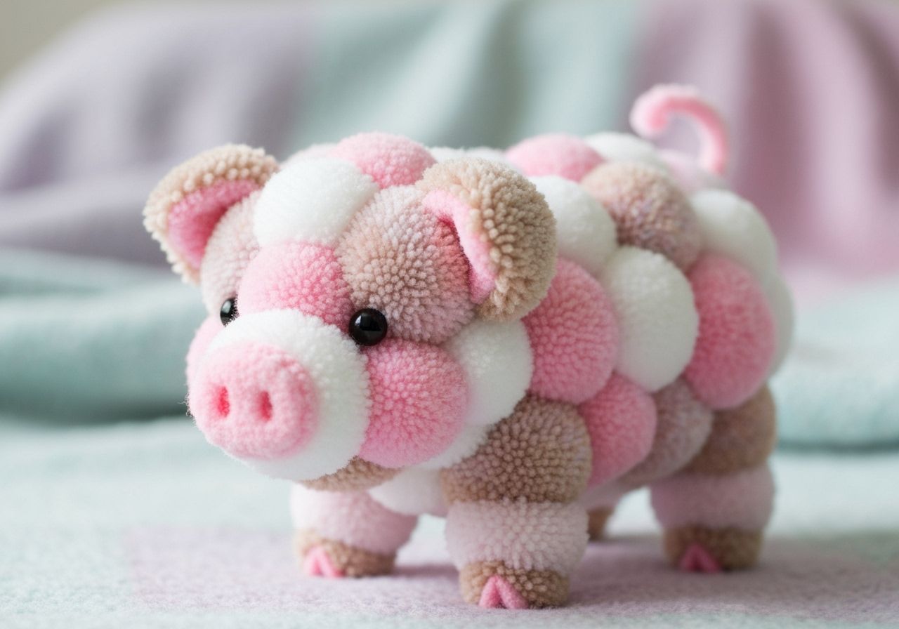 Cute Pom Pom Piglet on Pastel Blanket