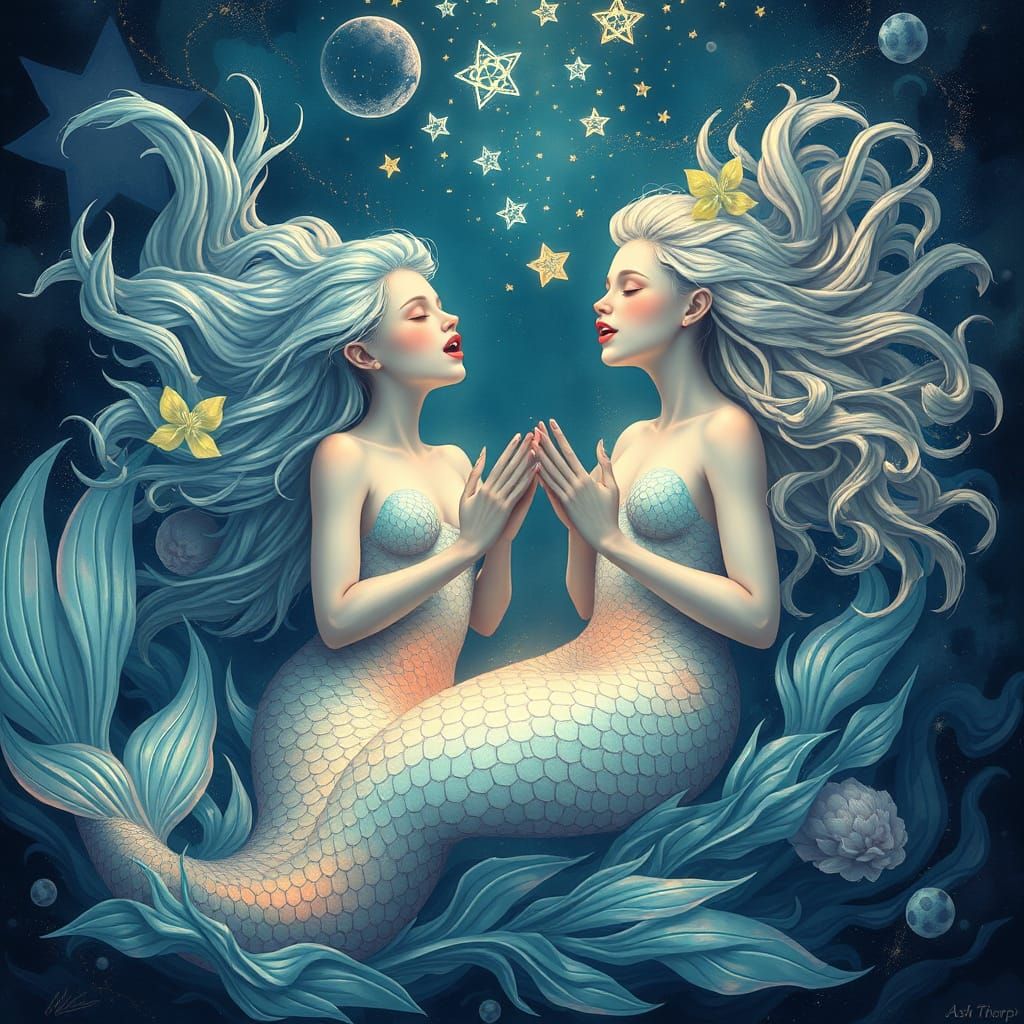 Harmonious Mermaids in Dreamy, Futuristic Style