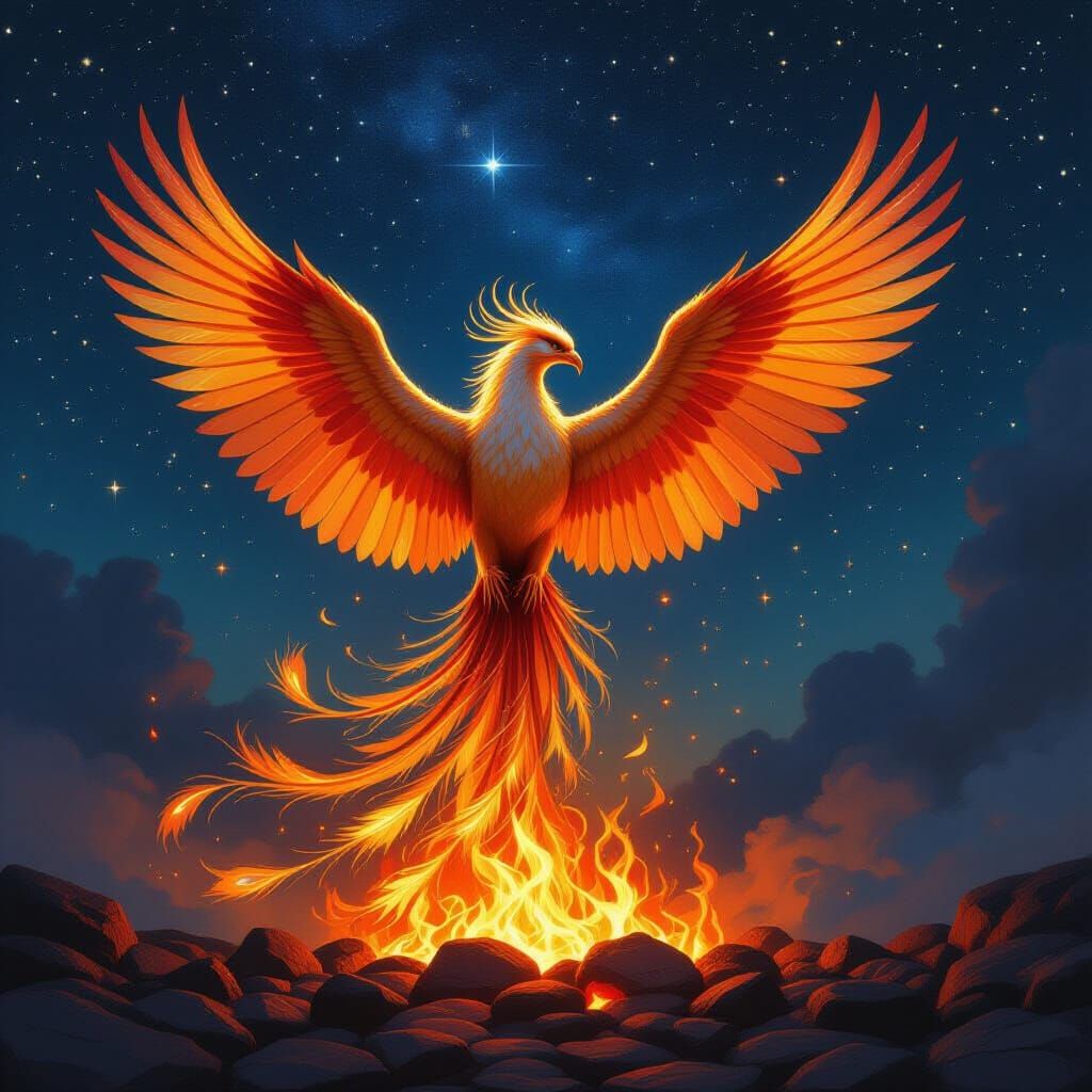 Majestic Phoenix Rises from Embers in Renaissance Style