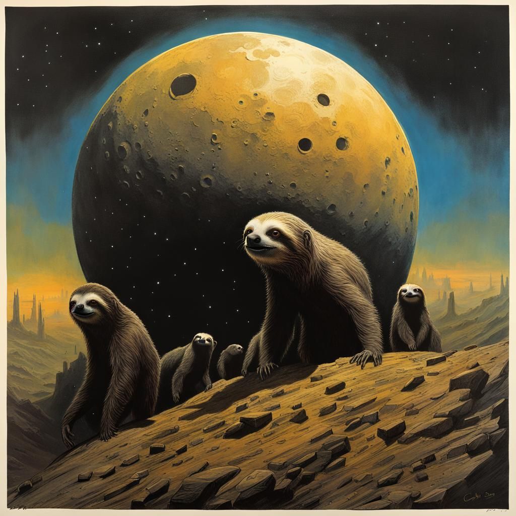 Sloths in Dystopian Lunar Zoo