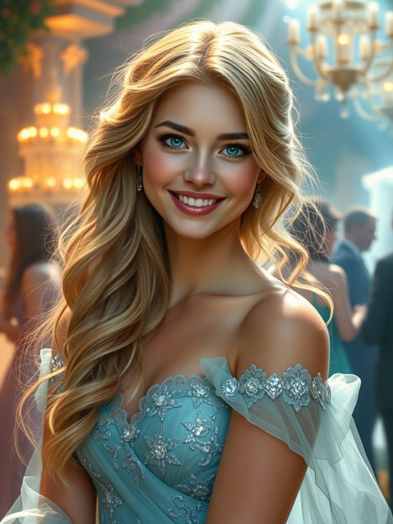 Ethereal Ballroom Vision in Light Blue and Gold