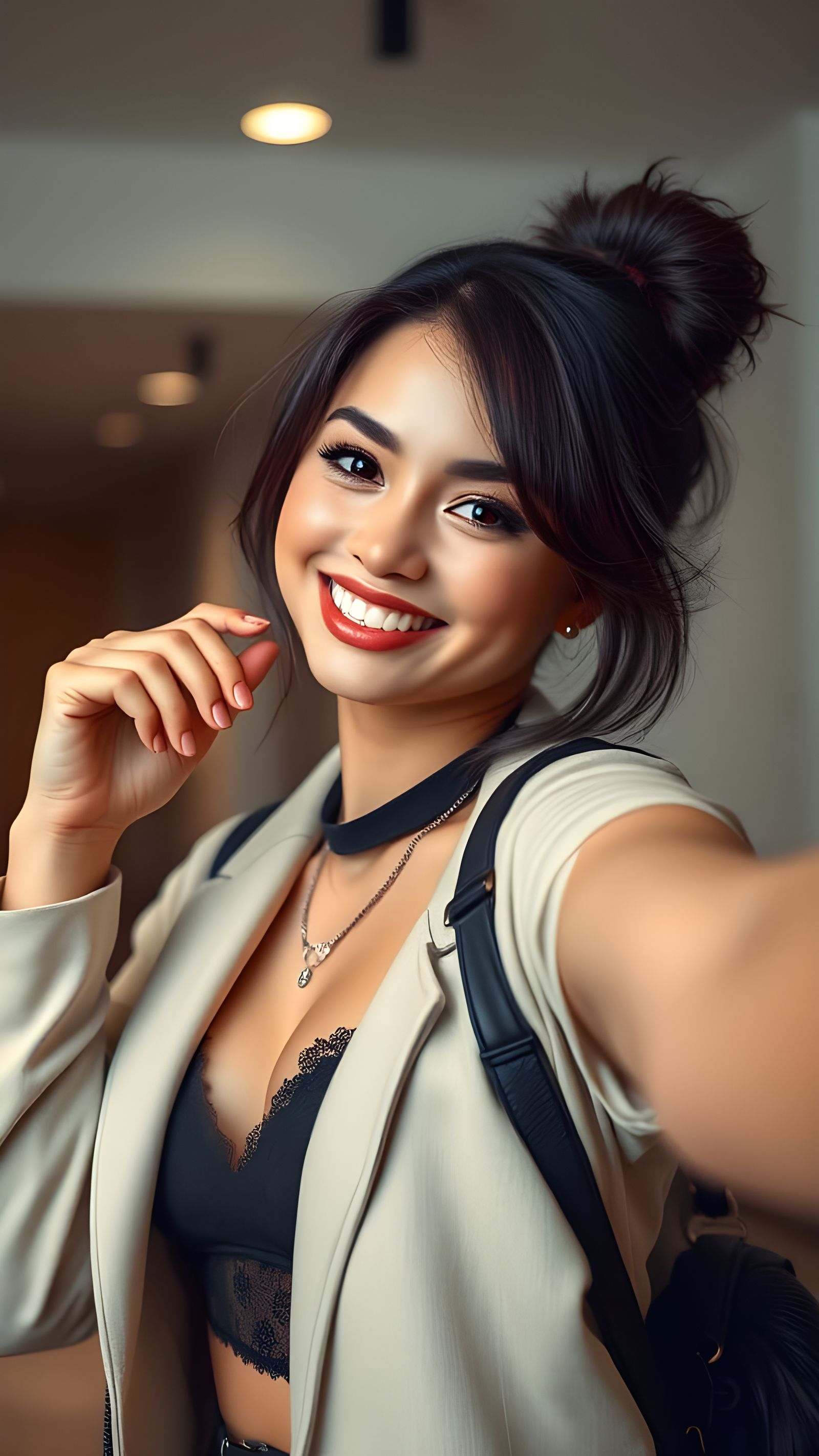 Woman Takes Confident Selfie in Studio Lighting