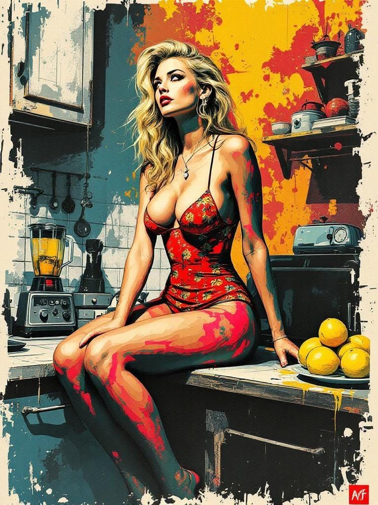 Woman with Lemons: Vintage Graphic Art Fusion