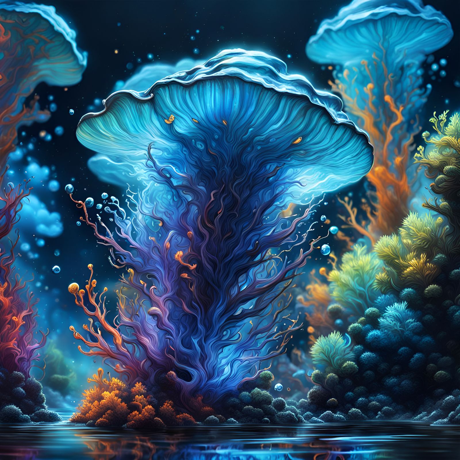 Vivid Bioluminescence Under a Glowing Sky