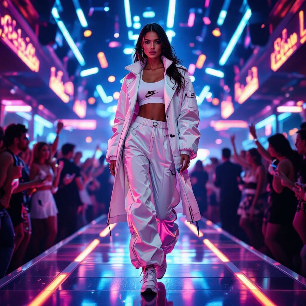 Woman in Neon Nightclub: Futuristic Digital Art